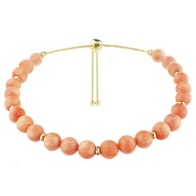 Peach Angel Coral Bolo Bracelet in 14k Yellow Gold