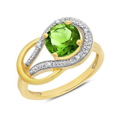 Peridot & Diamond Love Knot Ring in 10k Yellow Gold