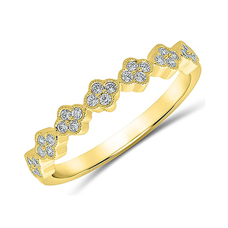 Brilliant-Cut 1/5ctw. Diamond Floral Stackable Band in 10k Yellow Gold image number null