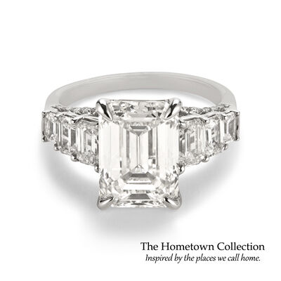 Indianapolis Emerald-Cut Lab Grown 6 3/4ct. Diamond With Emerald & Brilliant-Cut Accents Engagement Ring in 14k White Gold