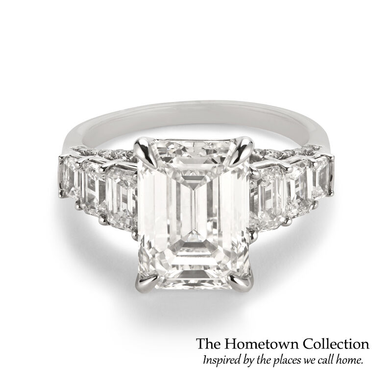 Indianapolis Emerald-Cut Lab Grown 6 3/4ct. Diamond With Emerald & Brilliant-Cut Accents Engagement Ring in 14k White Gold image number null