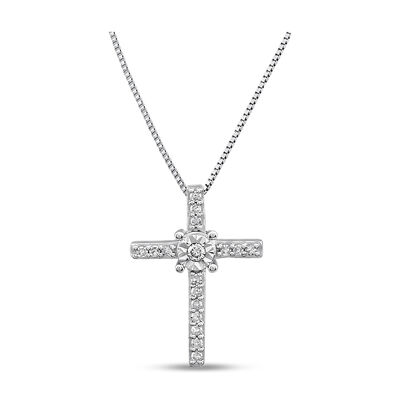 Diamond Cross Necklace in 10k White Gold
