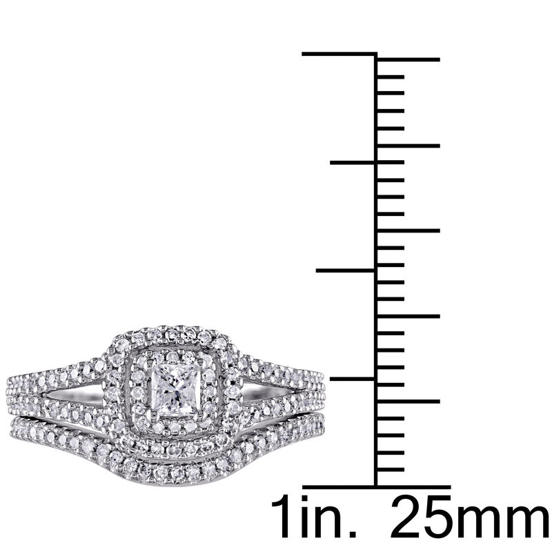 Princess-Cut 1/2ctw Diamond Double Halo Split Shank Bridal Set in Sterling Silver image number null