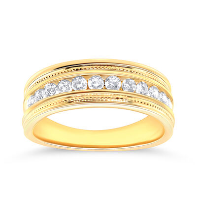 Men's 1/4ctw. Diamond & 14k Yellow Gold Wedding Ring