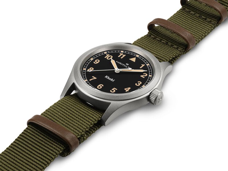 Hamilton Khaki Field Quartz Black Dial Green NATO Strap Watch 38mm Watch H69401930 image number null