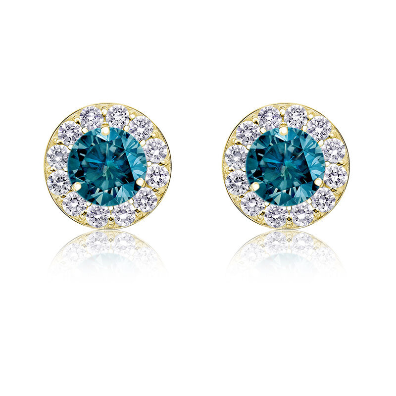 Blue & White Diamond 1 1/2ct. Halo Stud Earrings in 14k Yellow Gold image number null