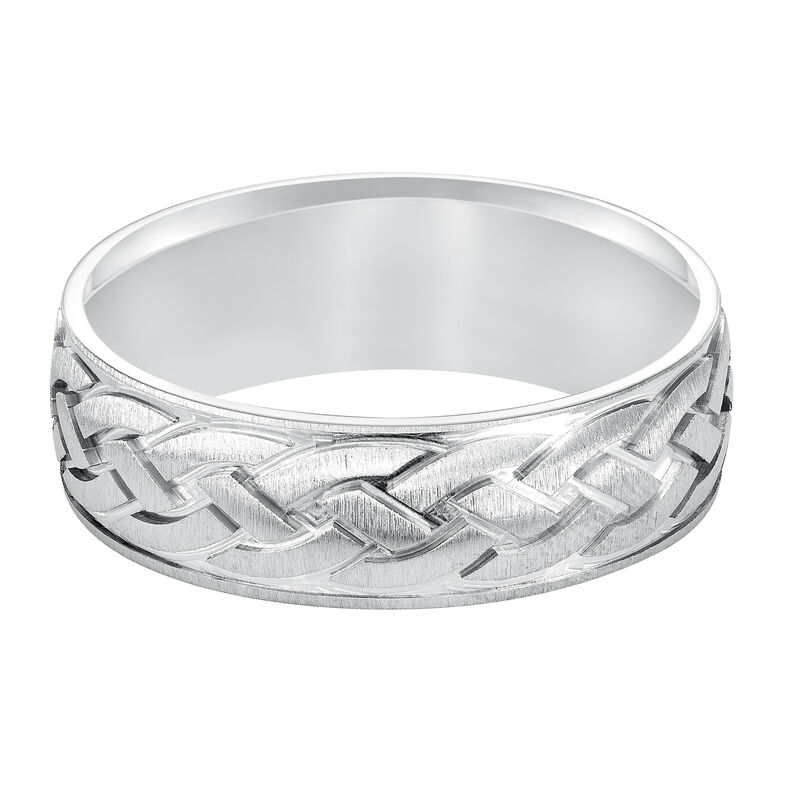 Men's Intricate Rope Detail Wedding Band in 14k White Gold image number null