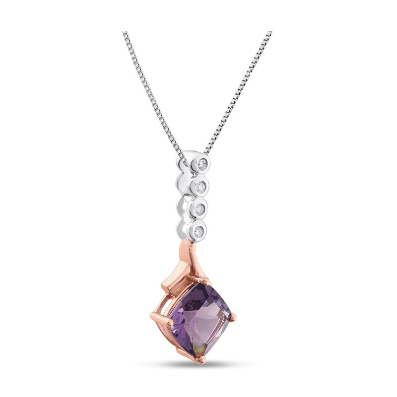 Created Amethyst & Diamond Drop Pendant in 10k Rose & White Gold image number null