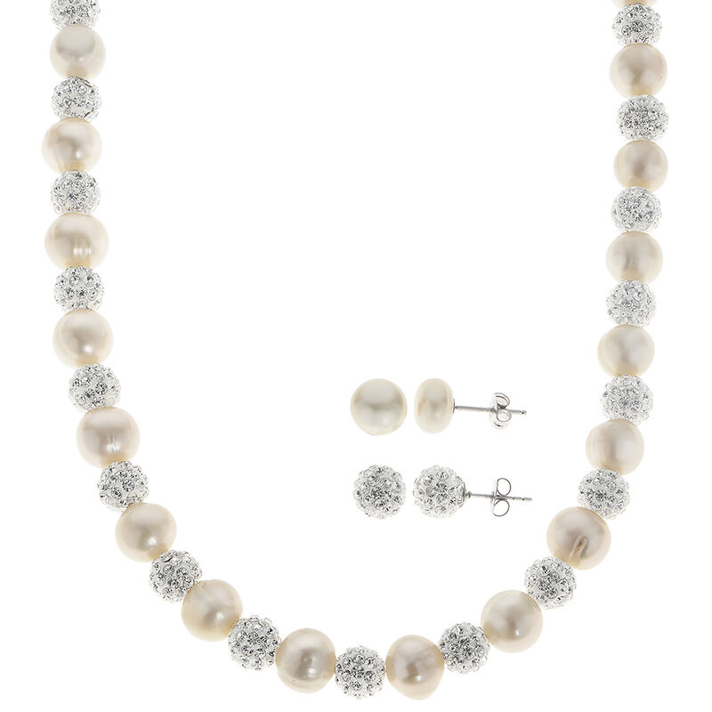 Imperial Pearl Freshwater Cultured Pearl & Crystal Necklace & Stud Earring Set image number null