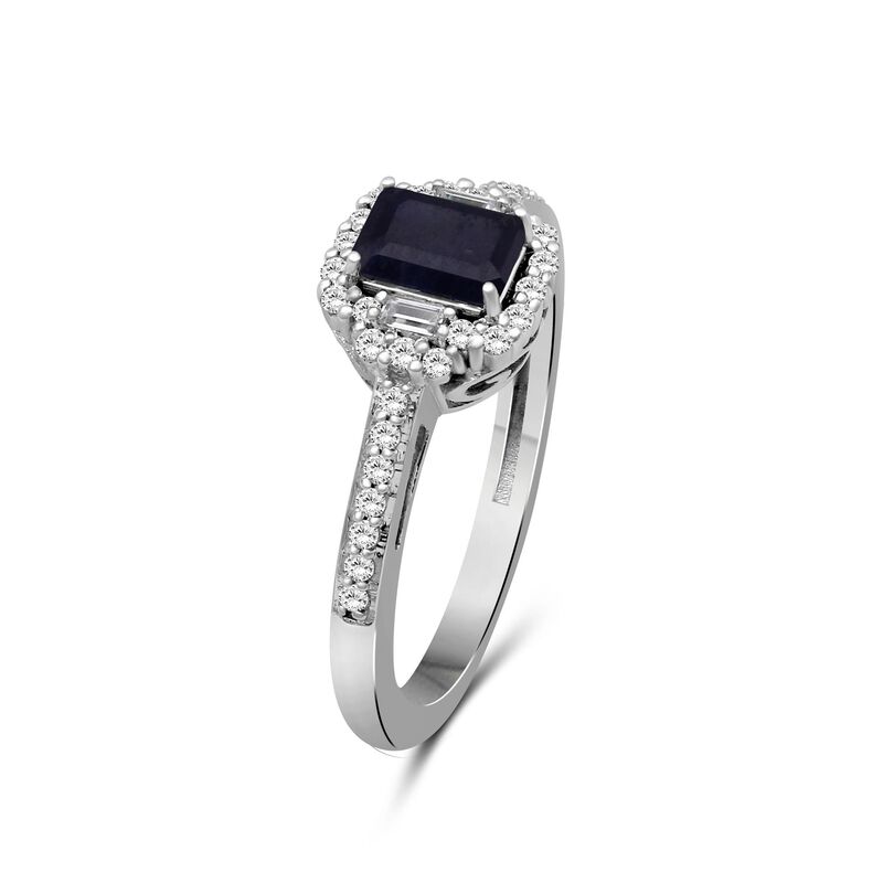 Emerald-Cut Sapphire & Diamond Halo Ring in 10k White Gold image number null