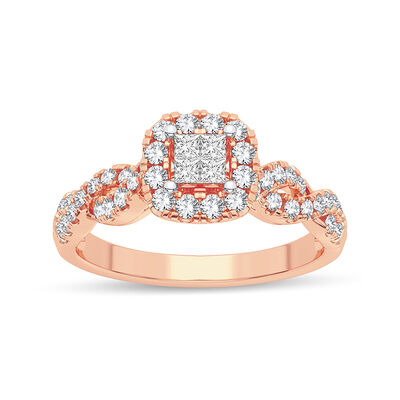 Calla. Princess-Cut Quad Diamond Twist Engagement Ring in 14k Rose Gold