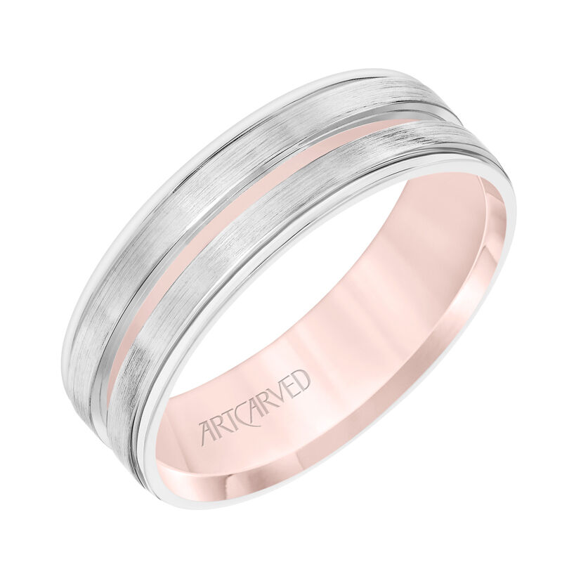 Men's Wedding Band with Rose Gold Center and Interior in 14k White image number null