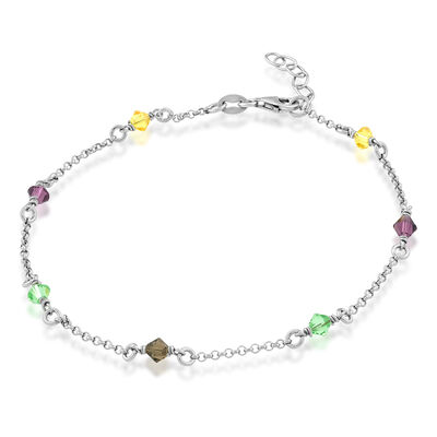 Rainbow Crystal Anklet in Sterling Silver