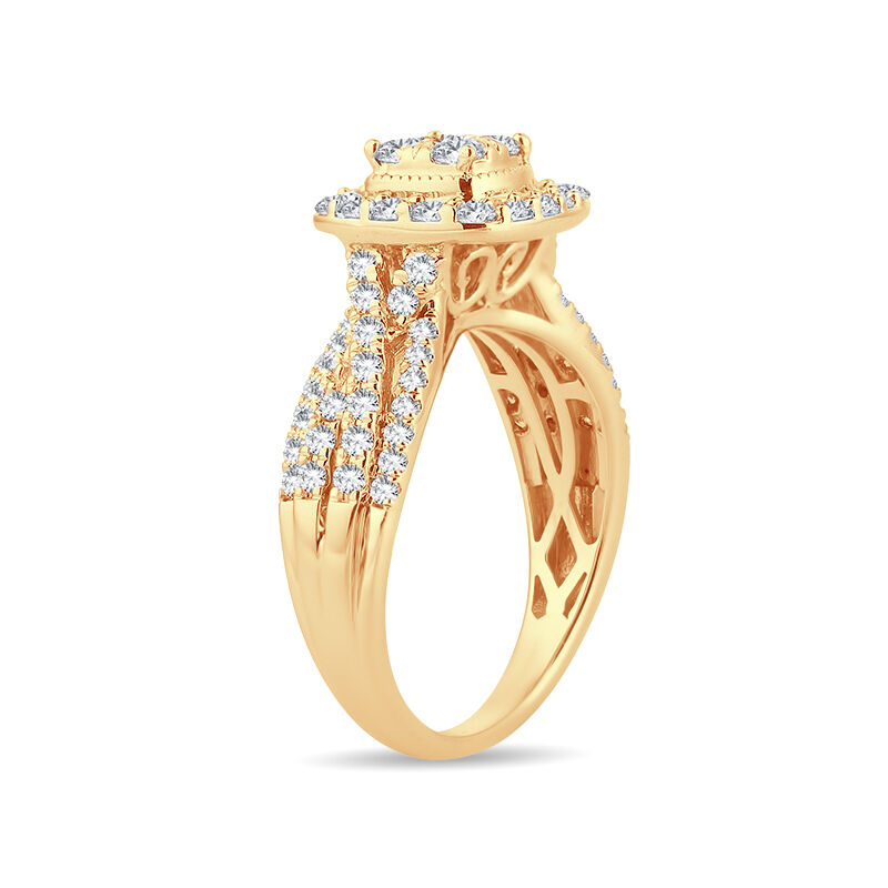 Coco. Lab Grown 1ctw.  Diamond Composite Halo Multi-Row Engagement Ring in 10k Yellow Gold image number null