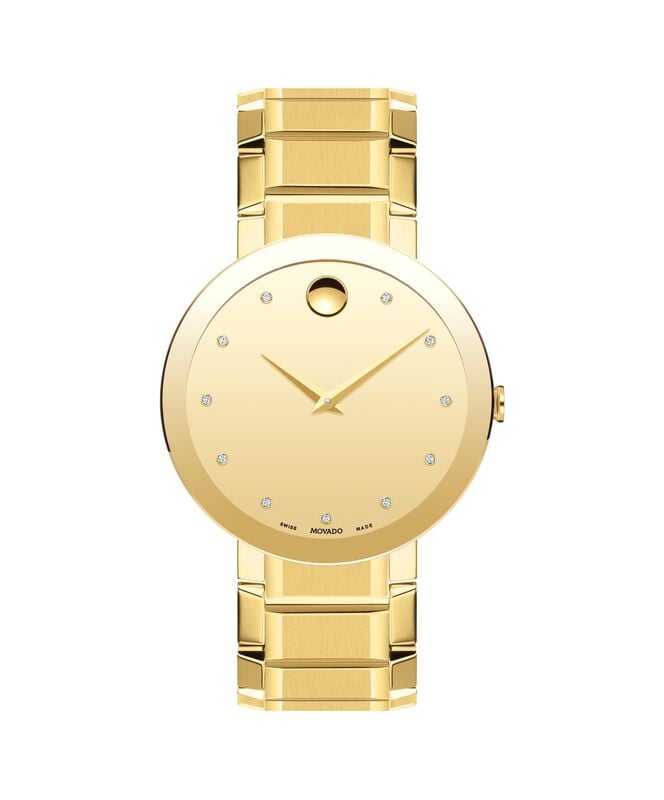 Movado Men's Sapphire Gold-Tone Mirror Museum Dial With Diamond Dial Markers Yellow PVD Stainless Steel Bracelet 39mm Watch 0607588 image number null