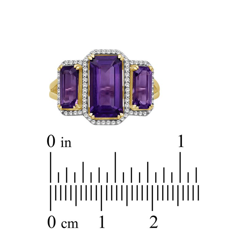 Emerald-Cut Amethyst Diamond 3-Stone Band in 10k Yellow Gold image number null