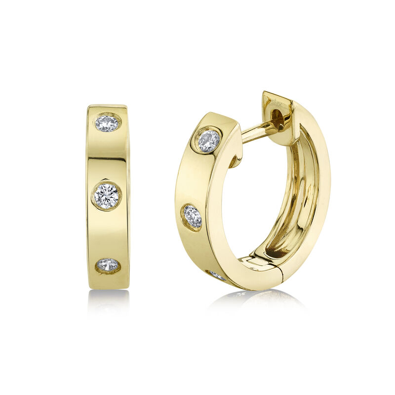 Shy Creation 0.11 ctw Diamond Huggie Earrings in 14k Yellow Gold image number null