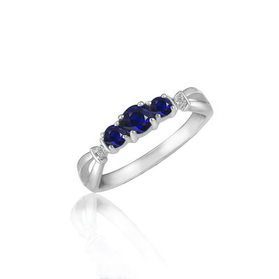 Sapphire & Diamond Three-Stone Ring in 10k White Gold