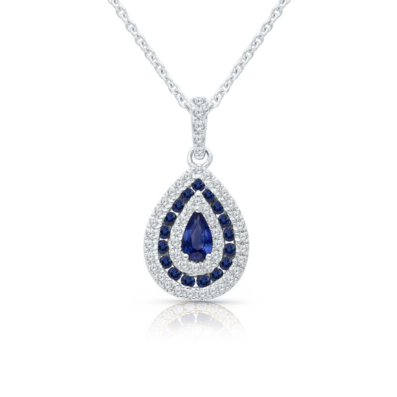 Pear Sapphire & Diamond Teardrop Pendant in 14k White Gold image number null