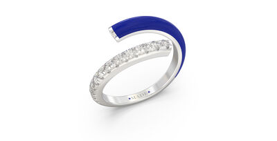 Brilliant-Cut Lab Grown Diamond Dark Blue Ceramic Bypass Ring in Sterling Silver