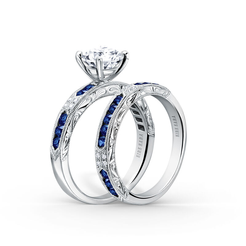 Art-Deco Round-Cut Blue Sapphire & Diamond Engagement Setting in 18k White Gold K1390SD-R image number null