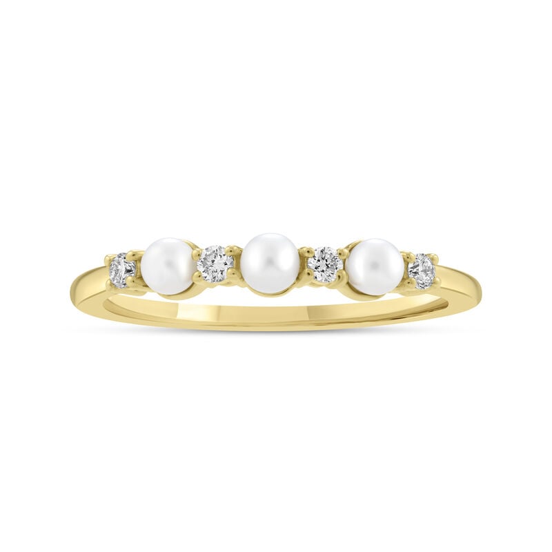 Pearl & Lab Grown Diamond Alternating Band in 10k Yellow Gold image number null