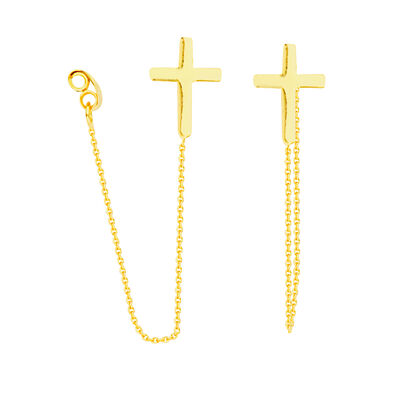 Front-Back Cross Dangle Earrings in 14k Yellow Gold