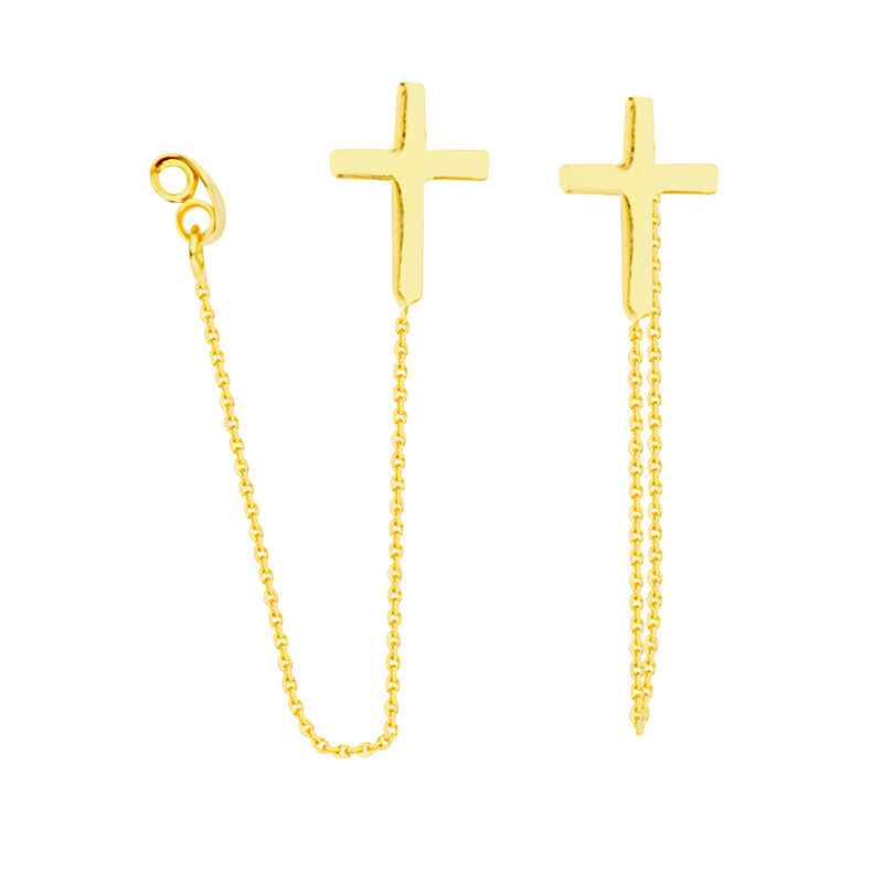 Front-Back Cross Dangle Earrings in 14k Yellow Gold image number null