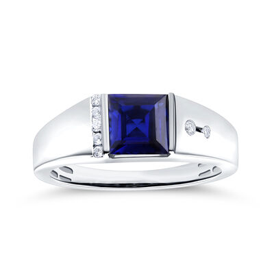 Men's Princess-Cut Created Sapphire & Diamond Ring in 10k White Gold
