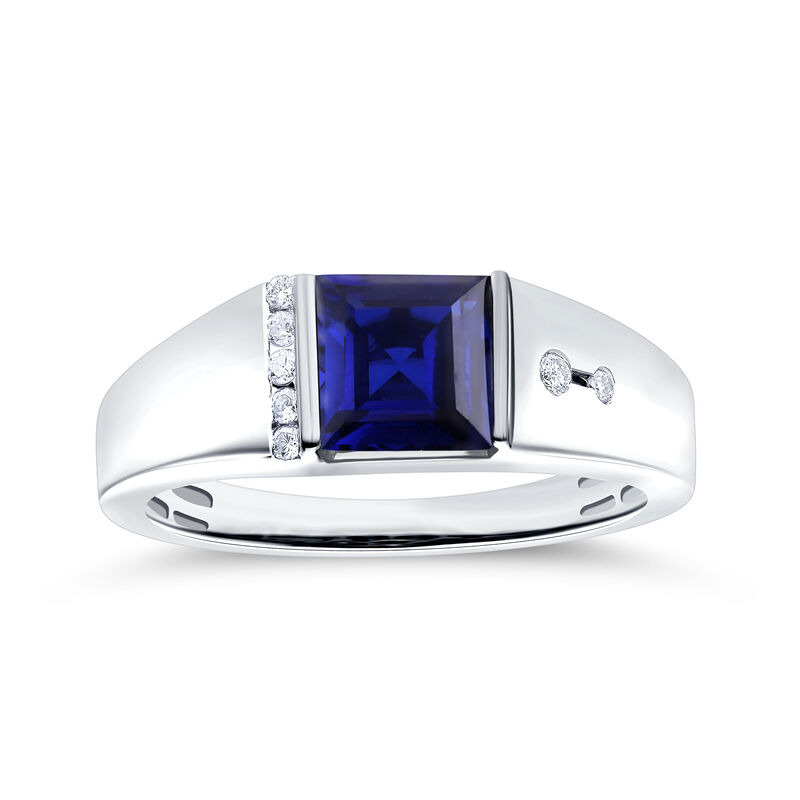 Men's Princess-Cut Created Sapphire & Diamond Ring in 10k White Gold image number null