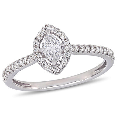 Marquise Diamond & Floating Halo 1/2ctw. Engagement Ring in 14k White Gold