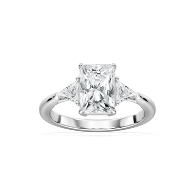 Radiant Lab Grown Diamond 2 1/2ctw. Three Stone Engagement Ring in 14k White Gold