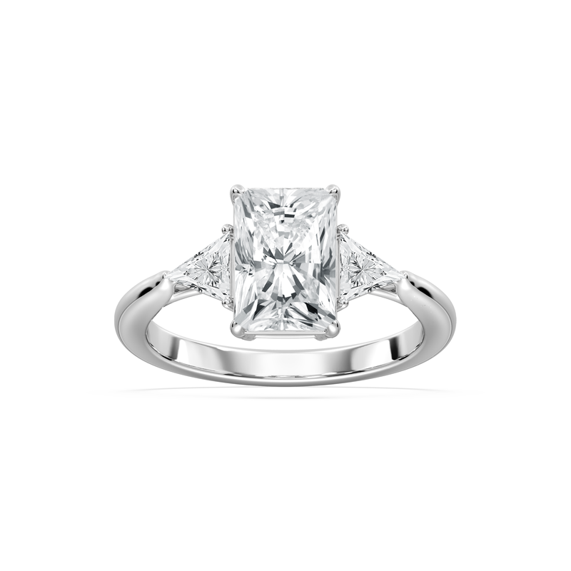 Radiant Lab Grown Diamond 2 1/2ctw. Three Stone Engagement Ring in 14k White Gold image number null