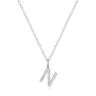 Lab Grown Diamond Letter N Initial Pendant Necklace in Sterling Silver