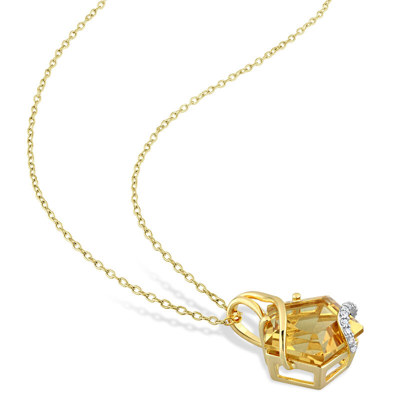 Citrine & Diamond Wrapped Pendant in Yellow Gold Plated Sterling Silver image number null