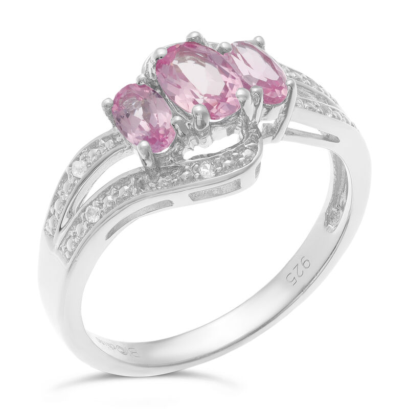 Triple Oval Created Pink Sapphire and Created White Sapphire Ring in Sterling Silver  image number null