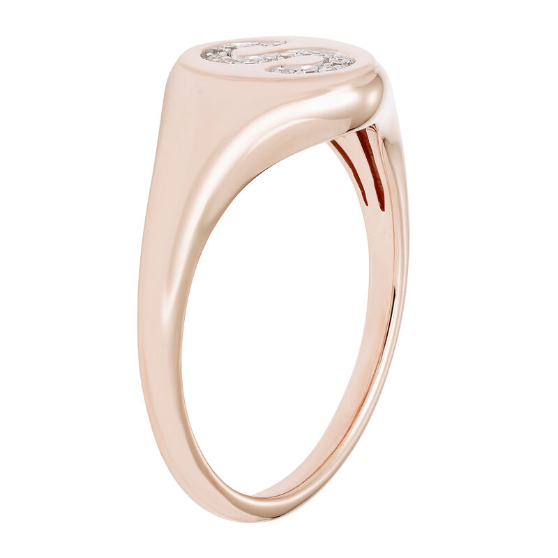 Diamond Initial S Signet Ring in 14k Rose Gold image number null