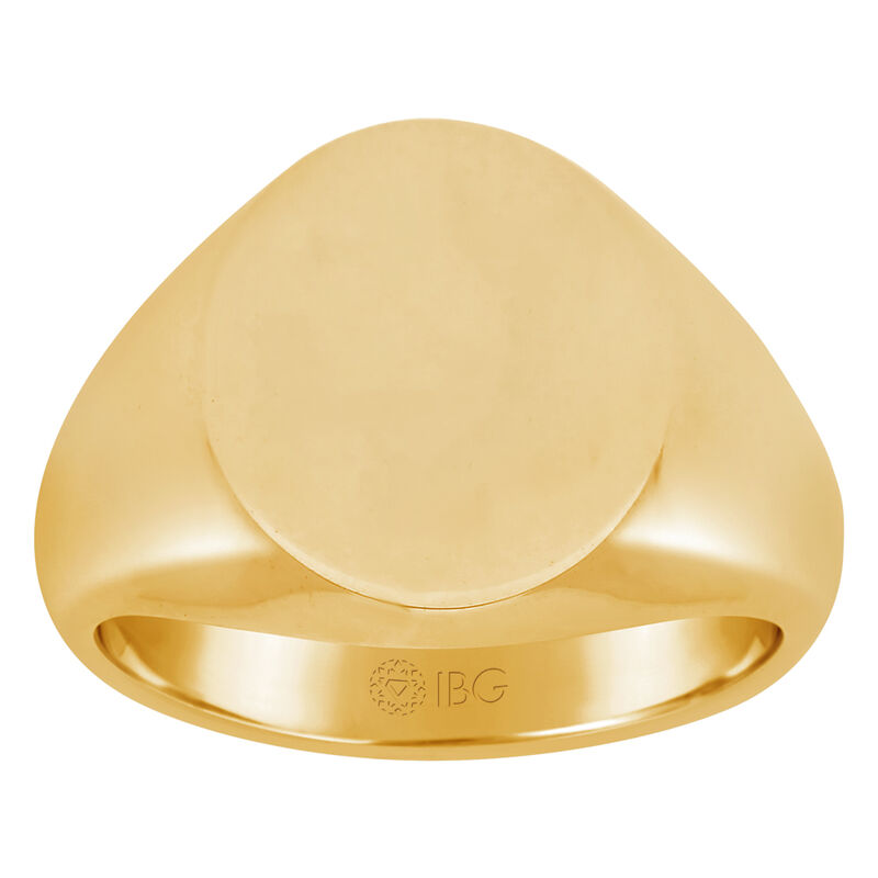 Oval Satin Top Signet Ring 16x16mm in 14k Yellow Gold  image number null