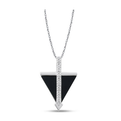 Onyx & White Topaz Triangle Pendant in Sterling Silver