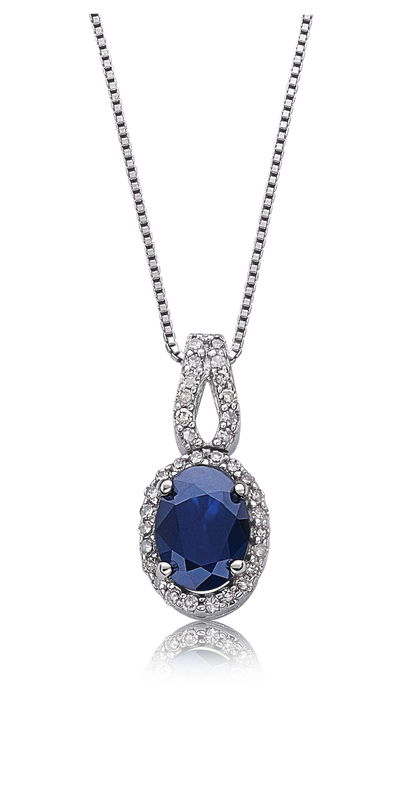 Sapphire & .14ctw Diamond Halo Pendant in 10k White Gold image number null
