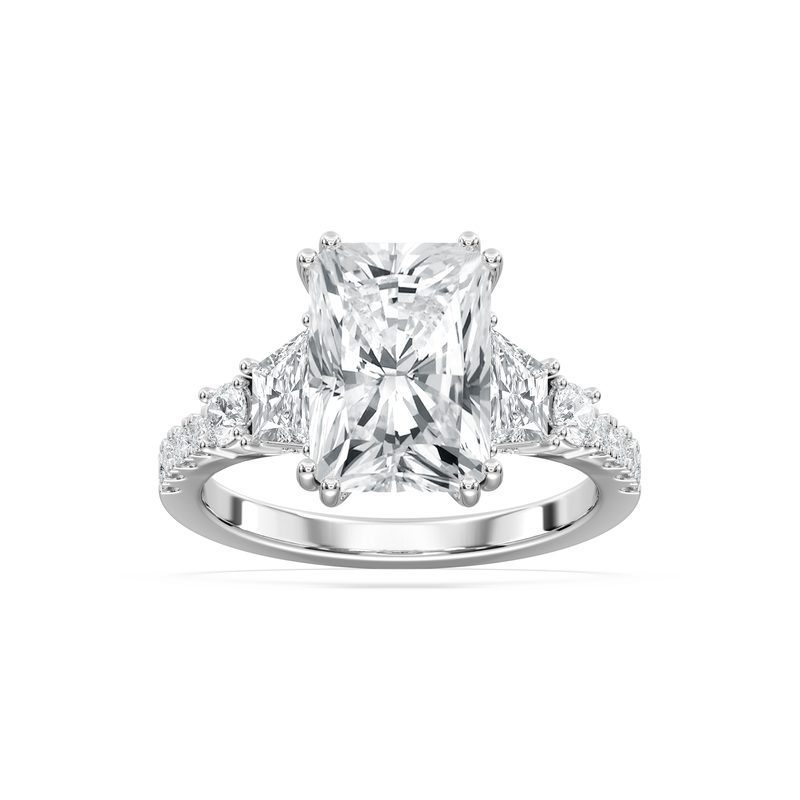 Radiant Lab Grown Diamond 5 1/4ctw. Three Stone Engagement Ring in 14k White Gold image number null