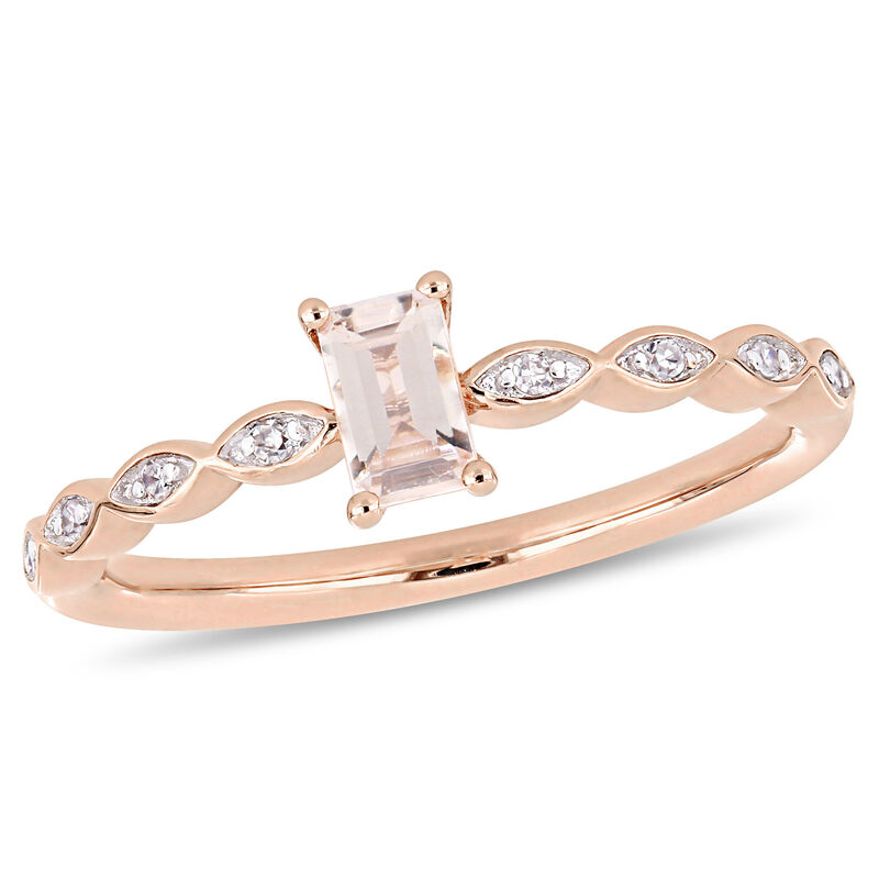 Emerald Cut Morganite and Diamond Ring in 10k Rose Gold  image number null