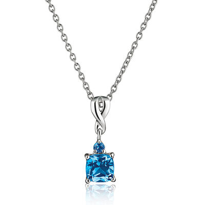 Blue Topaz & Diamond Accents Pendant in Sterling Silver