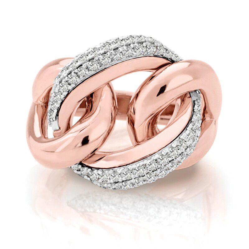 Diamond Triple Loop Link Fashion Ring in 14k Rose Gold image number null