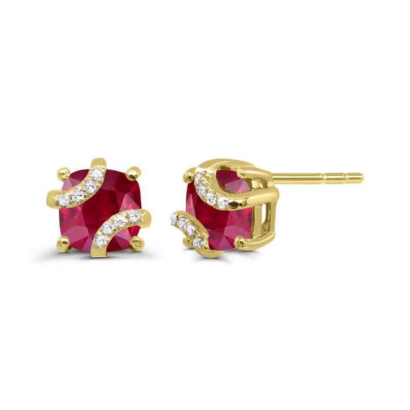 Cushion-Cut Created Ruby & Diamond Earrings in 10k Yellow Gold image number null