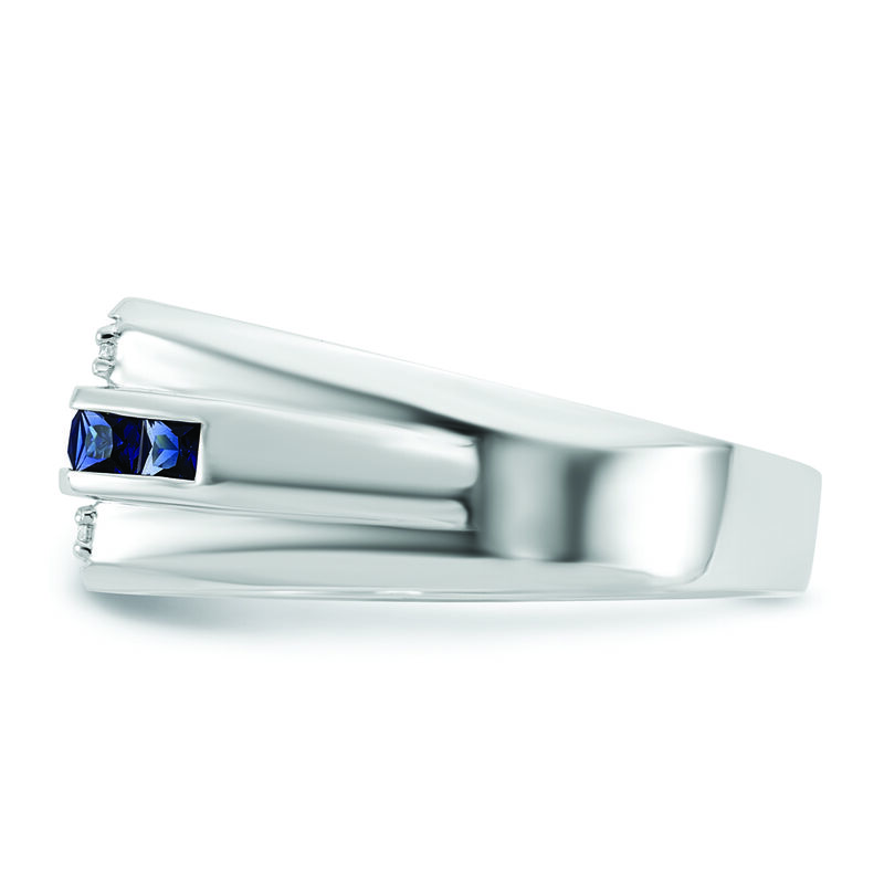 Men's Princess-Cut Sapphire Center & Lab Grown Diamond Three-Row Ring in 10k White Gold image number null