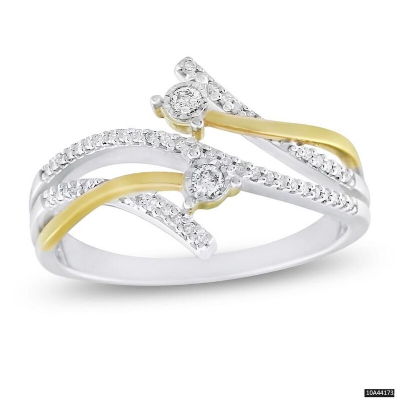 Diamond Bypass Ring in 10k White & Yellow Gold image number null