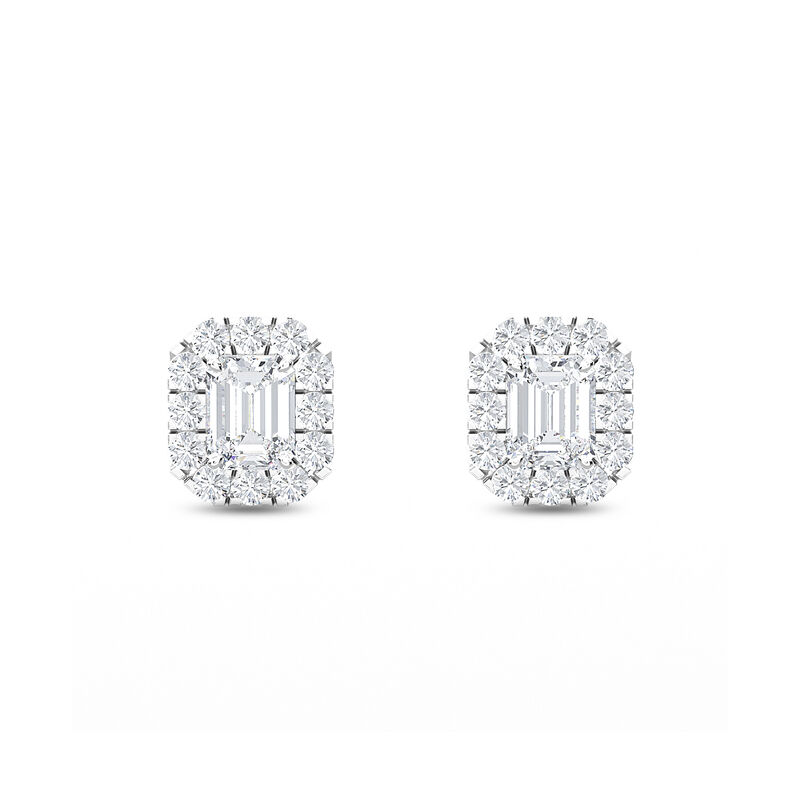 Emerald & Brilliant-Cut 1/2ctw. Lab Grown Diamond Halo Stud Earrings in 14k White Gold image number null