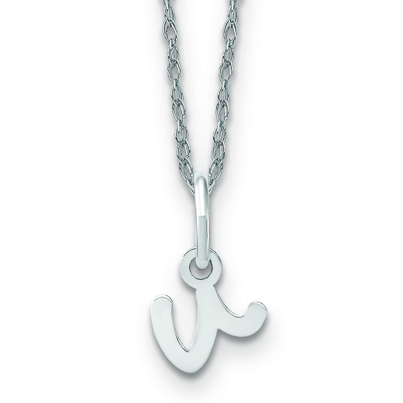 Script V Initial Necklace in 14k White Gold image number null