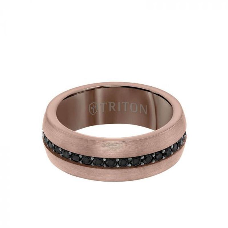 Triton Espresso Tungsten 8mm Wedding Band with Black Sapphires image number null